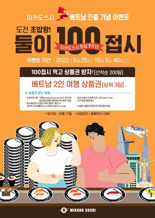 초밥 프랜차이즈 미카도스시, ‘도전 초밥왕! 둘이 100접시’ 이벤트 진행