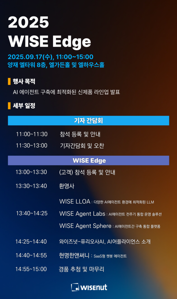 와이즈넛, 9월 ‘WISE Edge’ 개최…AI 에이전트 최적화 신제품 대거 공개