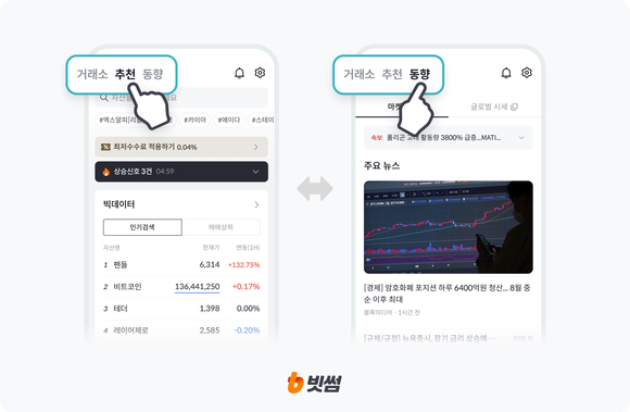 빗썸, 가상자산 투자 정보 접근성 높인 ‘추천/동향’ 서비스 제공