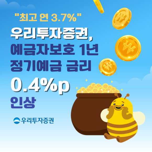 우리투자증권, 1년 만기 정기예금 금리 0.4%p 인상