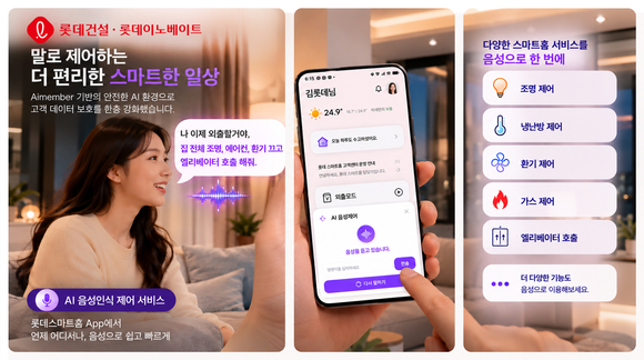 ▲롯데건설 AI 음성인식 홈네트워크 제어 서비스 이미지 / 사진=롯데건설 롯데건설, 음성으로 조명·냉방 제어…롯데캐슬·르엘 순차 적용